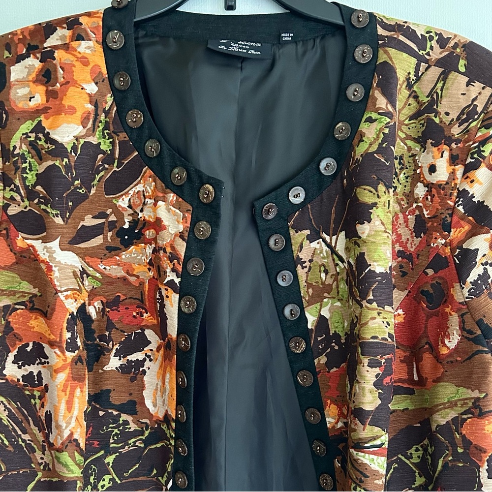 VINTAGE T RENZ Silk Embellished Earthy Shrug Boxy Layer Art To Wear Office Sz 1X - Picture 8 of 13
